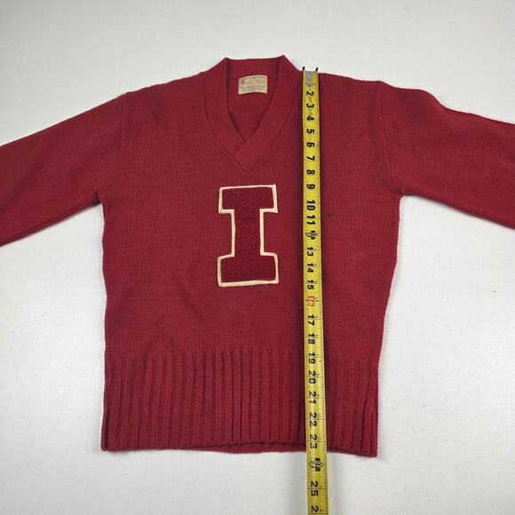 Vintage East-Tenn Award Sweater Small Red V Neck Varsity Letterman Orlon - Picture 4 of 10